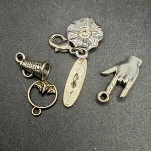Vintage Silver Tone Metal Jewelry Charms Pendants Accessories, Rocker, Flower +